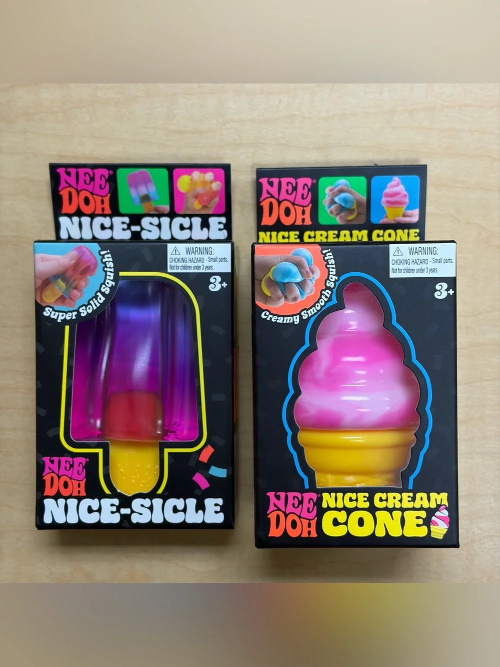 Lot of 2: NeeDoh Squish Fidget Toys Nice-Sicle Popsicle. Nice Cream Cone New